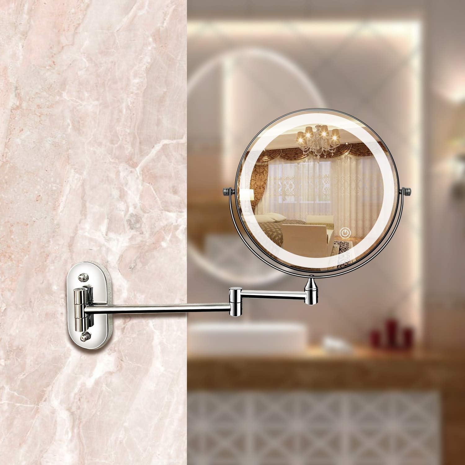 Vergrotende Make-upspiegel met LED Verlichting Oplaadbaar Chroom Zilver voor Badkamer Verzorging en Visagie | Sansoti