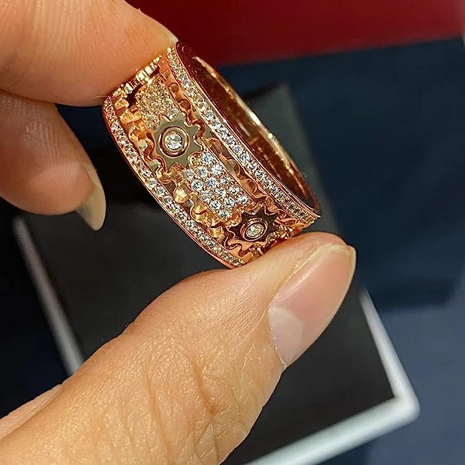 Obrotowy pierścionek z zębatkami ze stali nierdzewnej i cyrkonią, antystresowa biżuteria typu spinner, rozmiary 6–12, unisex | Sansoti