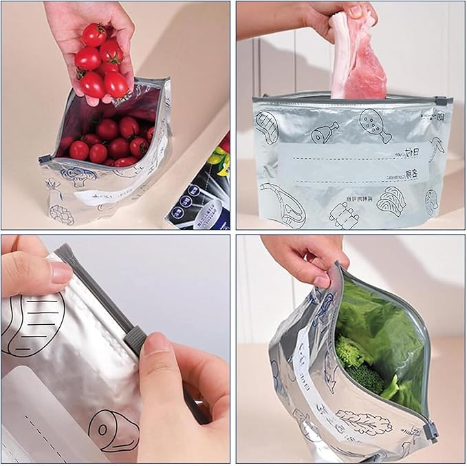 Herbruikbare Vershoudzakken met Zip-Sluiting Aluminium 20 Stuks Set voor Groenten Fruit Snacks Koelkast | Sansoti