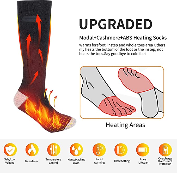 Elektrisch beheizte Socken mit wiederaufladbarer Batterie, warme Unisex-Wintersocken, 3 Temperaturstufen, komfortabel | Sansoti