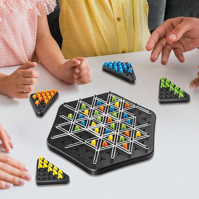Strategic Triangle Game – Elastic Puzzle with Wooden Pegs for Concentration and Tactical Thinking | Sansoti