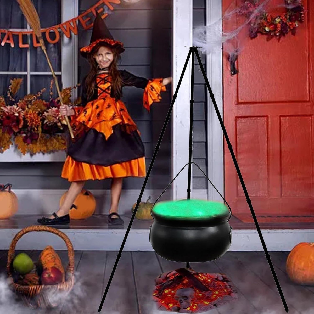 Witch's Cauldron Decoration with Stand and LED Lighting for Halloween Party Garden Outdoor Witch Theme Party | Sansoti