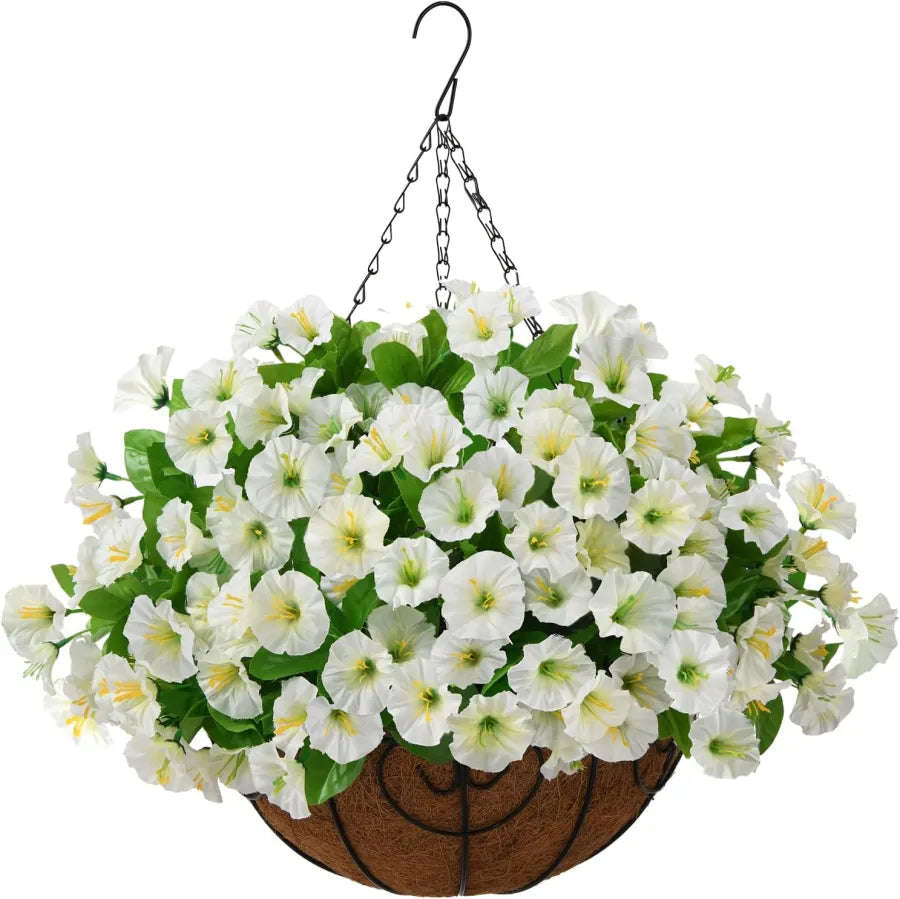 Fleurs artificielles suspendues dans un panier en osier, en soie et plastique, résistantes aux UV, pour décoration intérieure et extérieure, jardin ou balcon | Sansoti