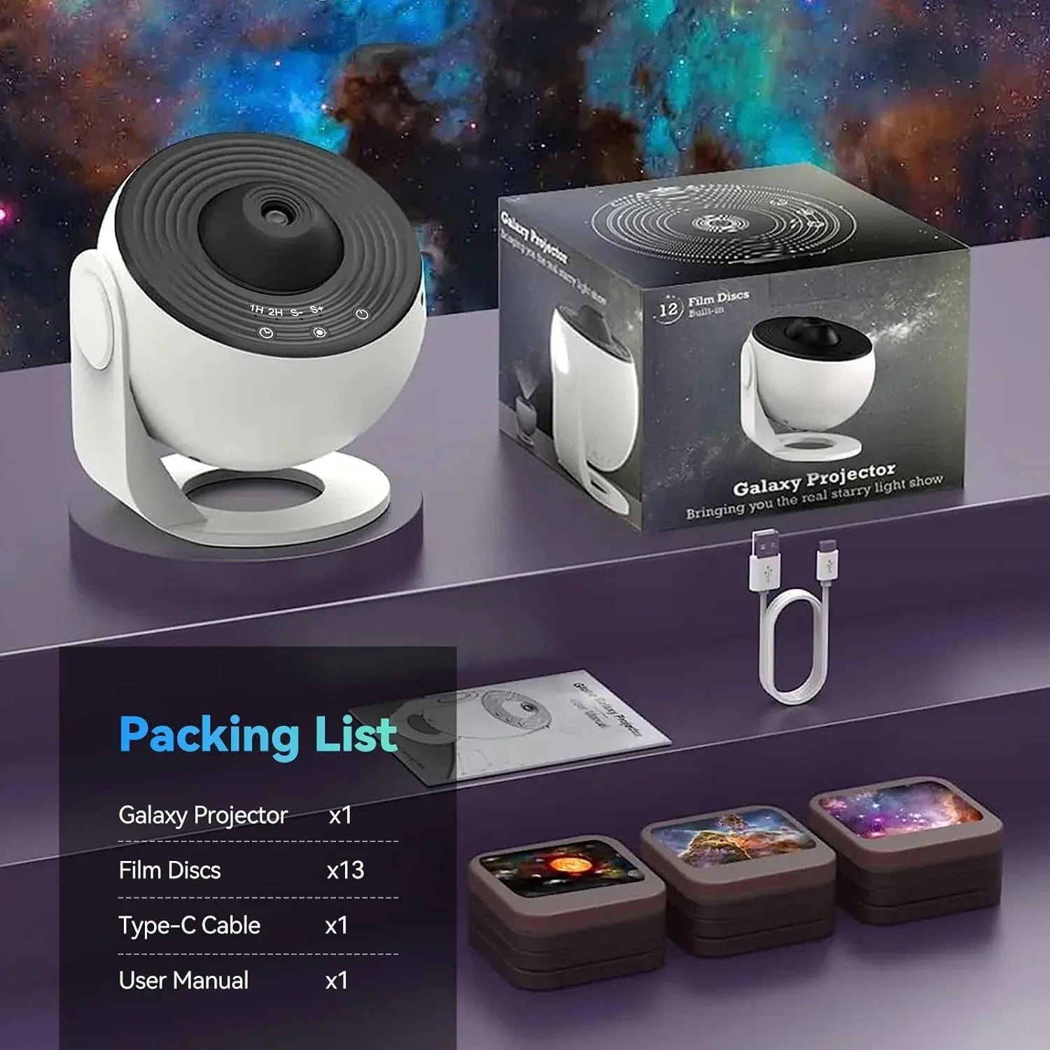 Galaxy Projection Starry Sky Projector with Interchangeable Discs – Space Visualization for Children and Adults | Sansoti