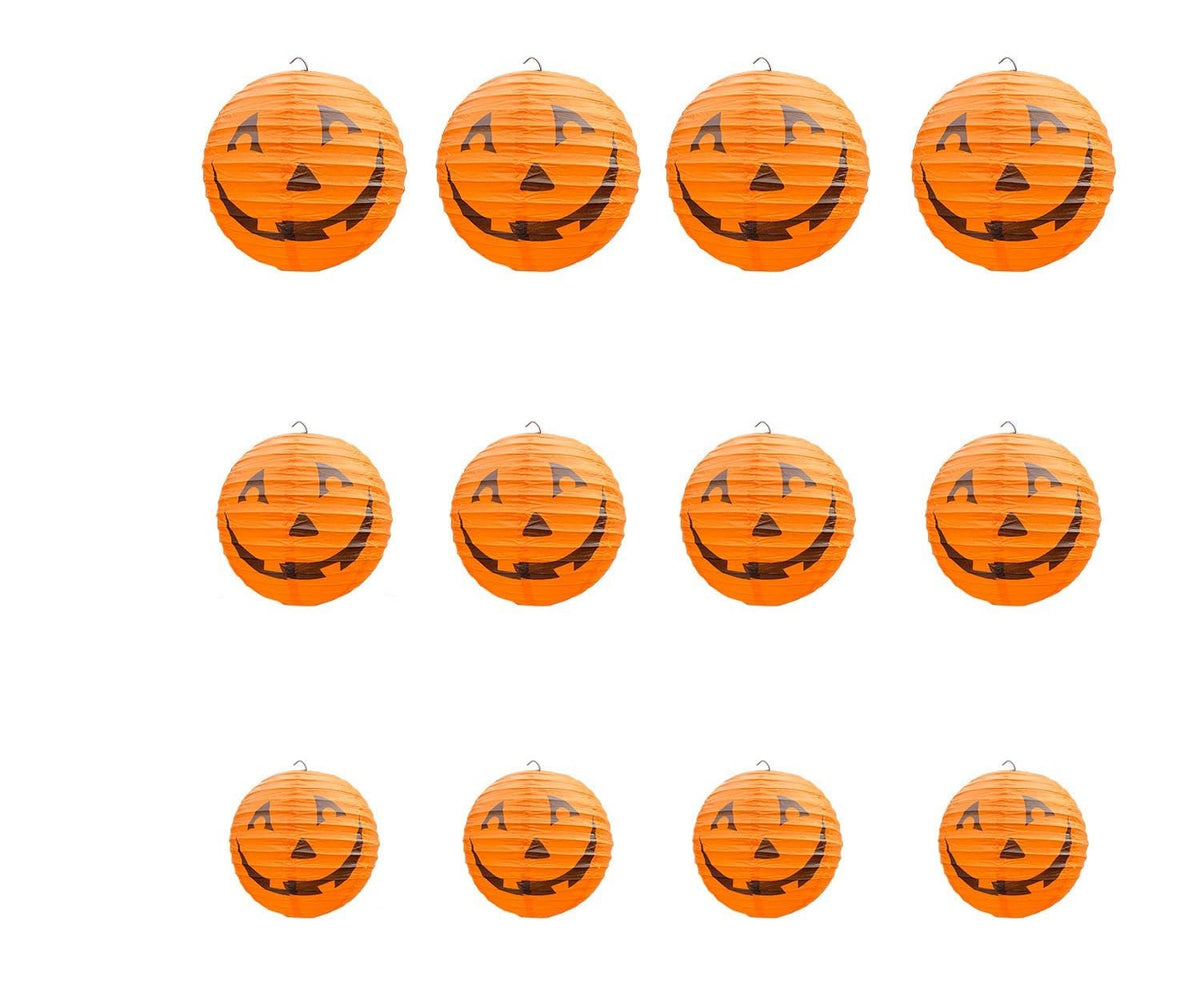 Orange Pumpkin Paper Lantern Set of 12 Halloween Party Decorations Hanging Decoration 20cm Diameter | Sansoti