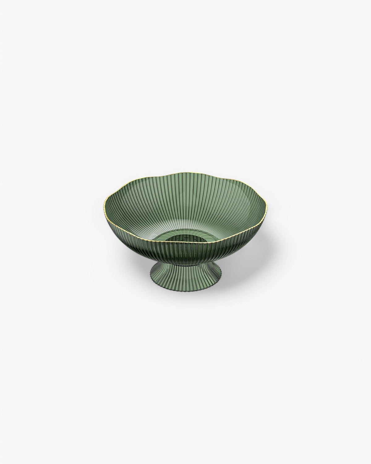 Fruitschaal op Voet met Goudrand Geribbeld Keramiek Transparant Groen Grijs voor Tafelcenterpiece Interieur | Sansoti