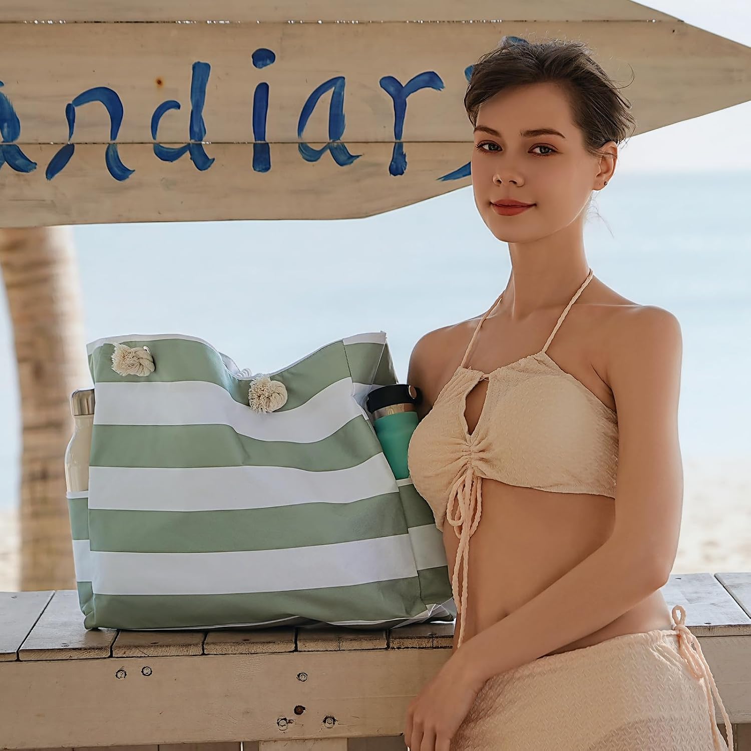 Waterdichte Strandtas XXL met Rits Zandafwerend Shopper Zwembad Sporttas Dames Handvat Zwemtas Vakantie | Sansoti