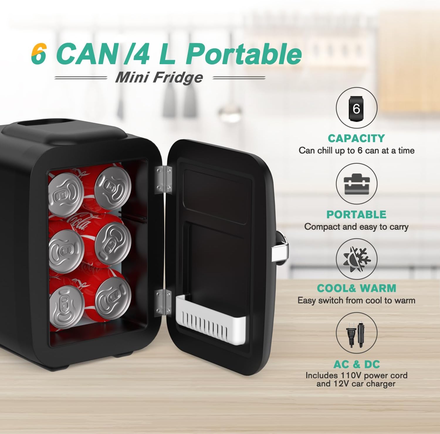 Compacte Mini Koelkast 4L Koel- & Warmfunctie Slaapkamer Kantoor Draagbaar AC/DC Energiezuinig Thuis Auto | Sansoti