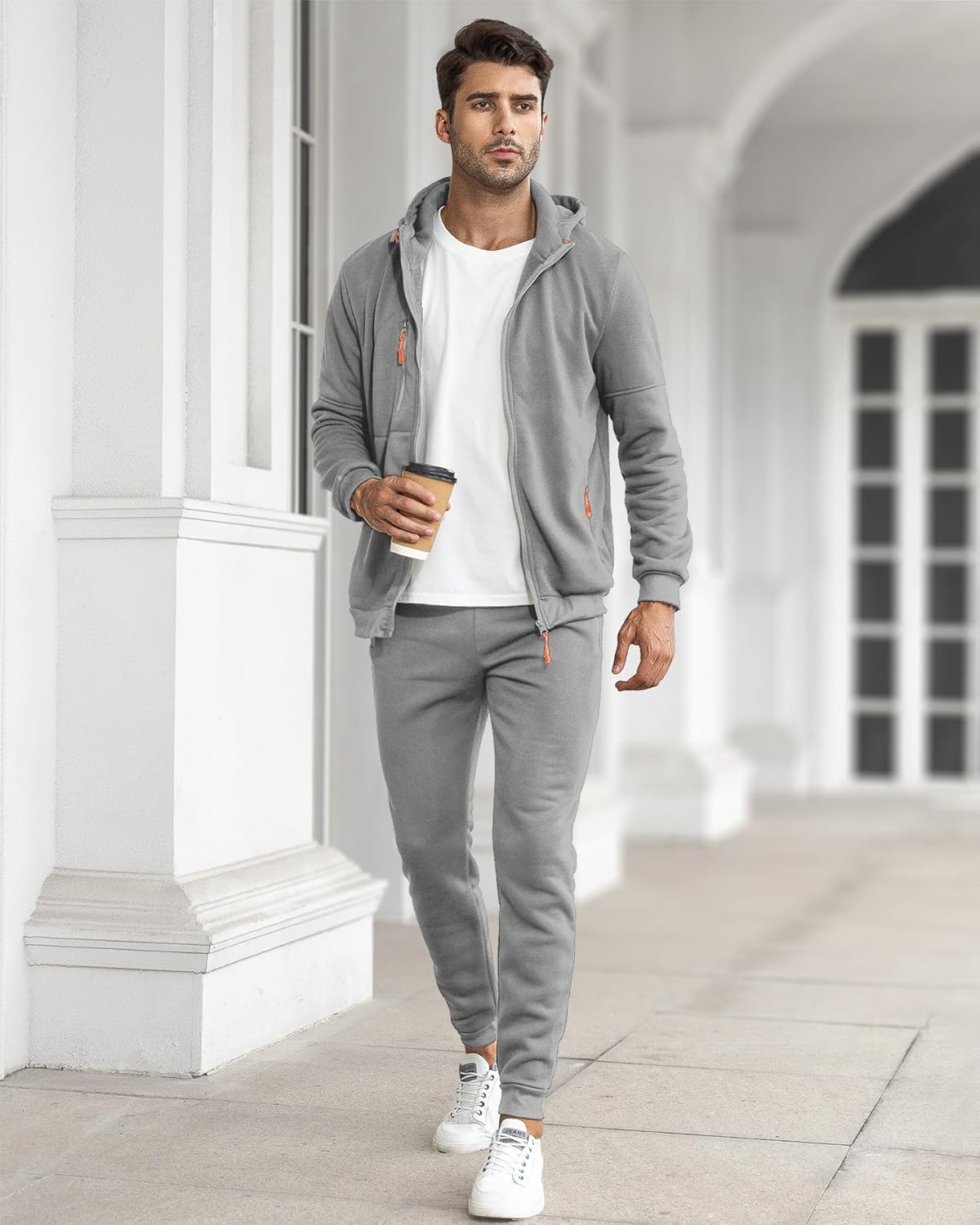 Heren Trainingspak Set met Pullover en Broek Elastisch Ademend Sportkleding Loungewear Zwart Grijs Comfort | Sansoti
