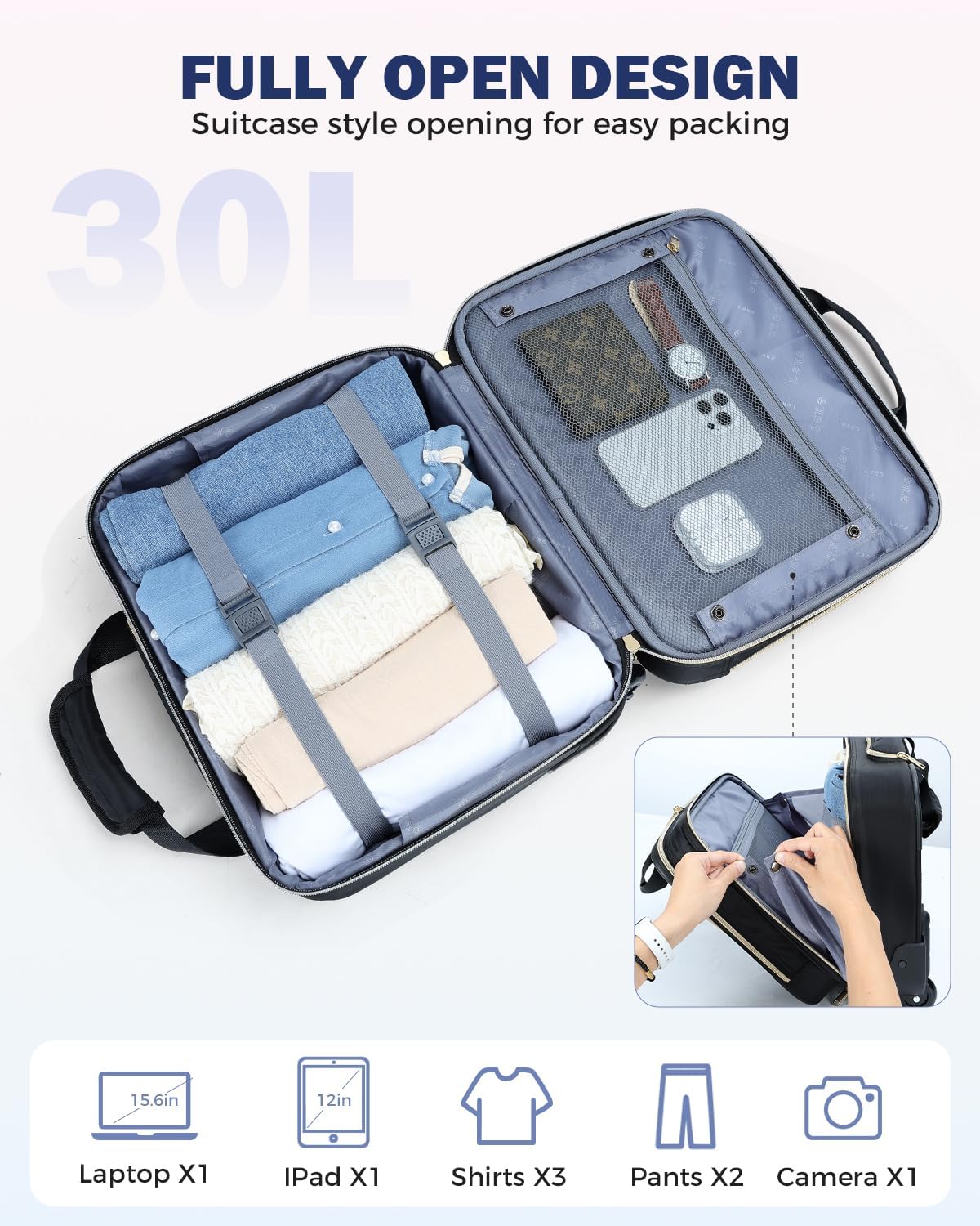 Trolley Laptoptas 15.6 inch Zwart met Wielen en Telescoophandgreep voor Zakelijk Gebruik en Reizen Professioneel | Sansoti