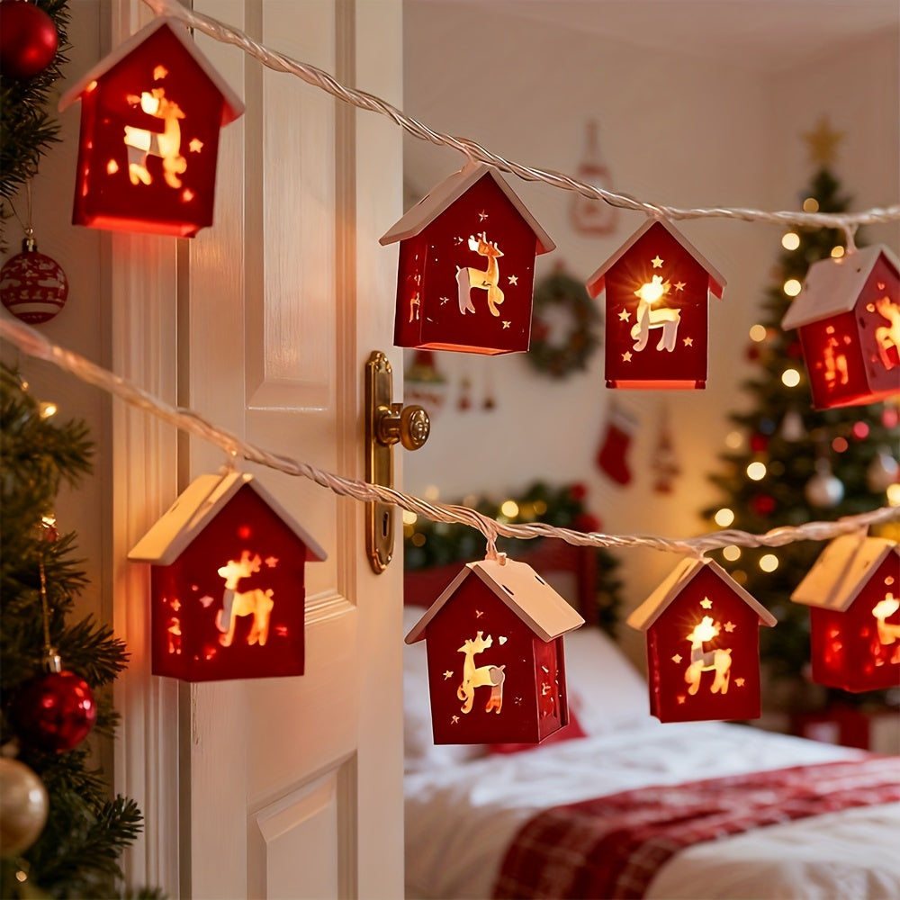 Verlichte Decoratie Huisjes LED Slinger 200cm Kerst Wintersfeer Warm Licht Batterij Sfeervol Kerstdecoratie | Sansoti