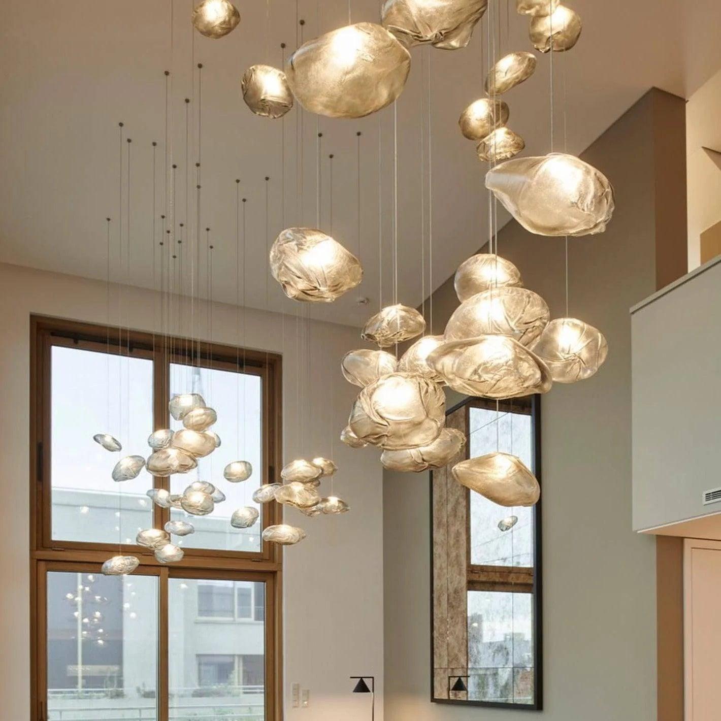 Glazen Hanglamp met Organische Textuur Transparant Rookgrijs Amber | Sansoti