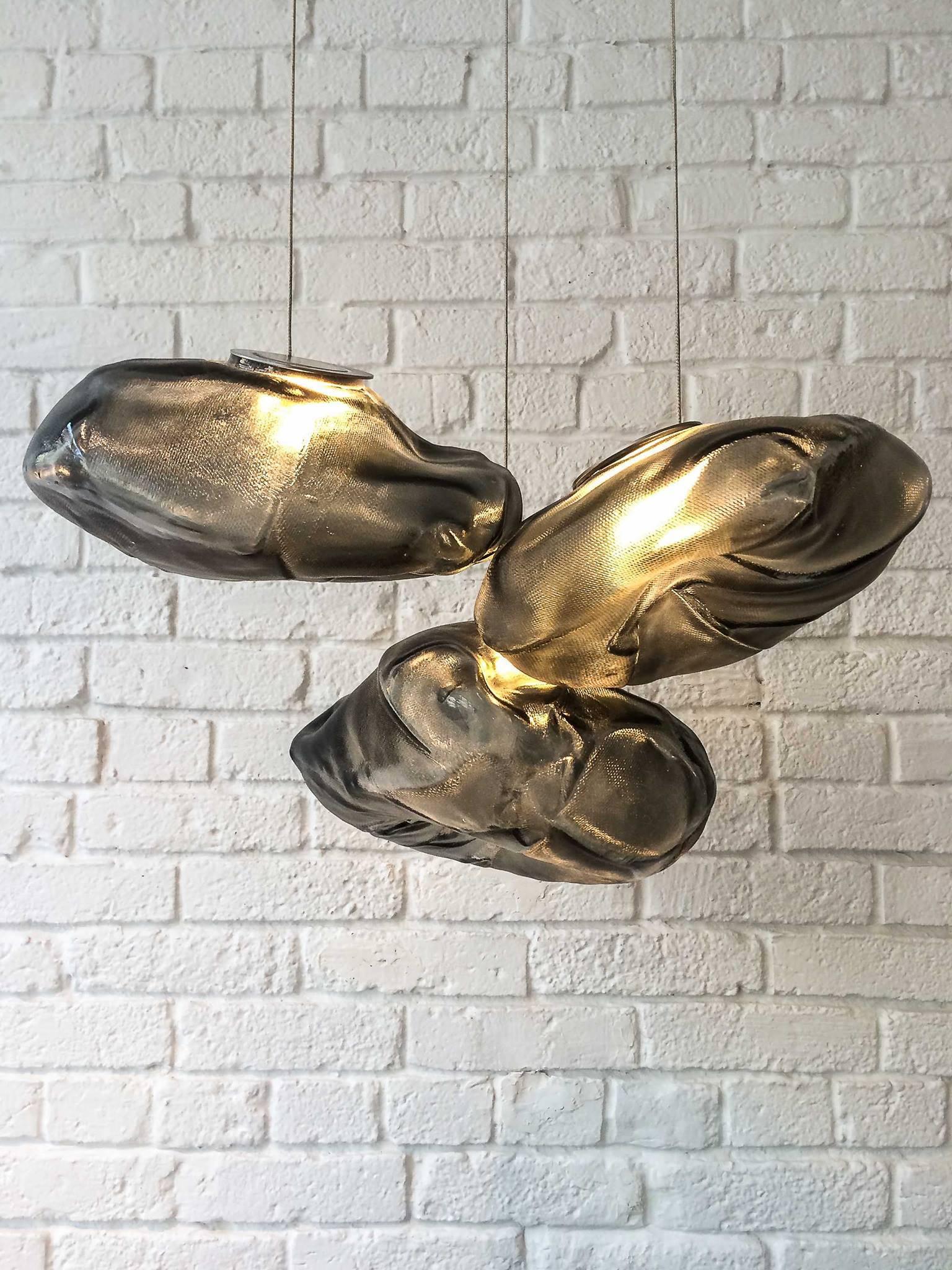 Glazen Hanglamp met Organische Textuur Transparant Rookgrijs Amber | Sansoti