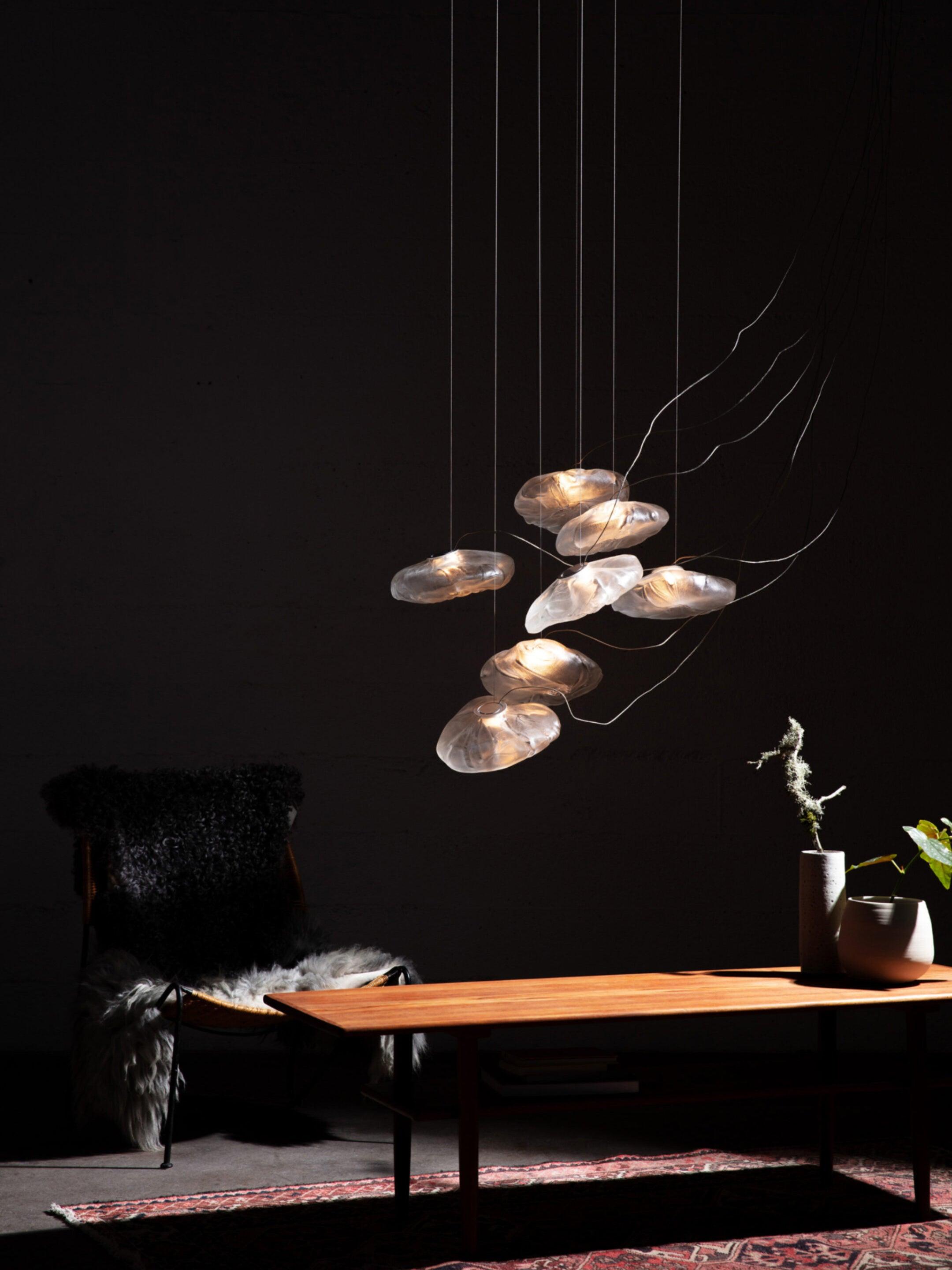 Glazen Hanglamp met Organische Textuur Transparant Rookgrijs Amber | Sansoti