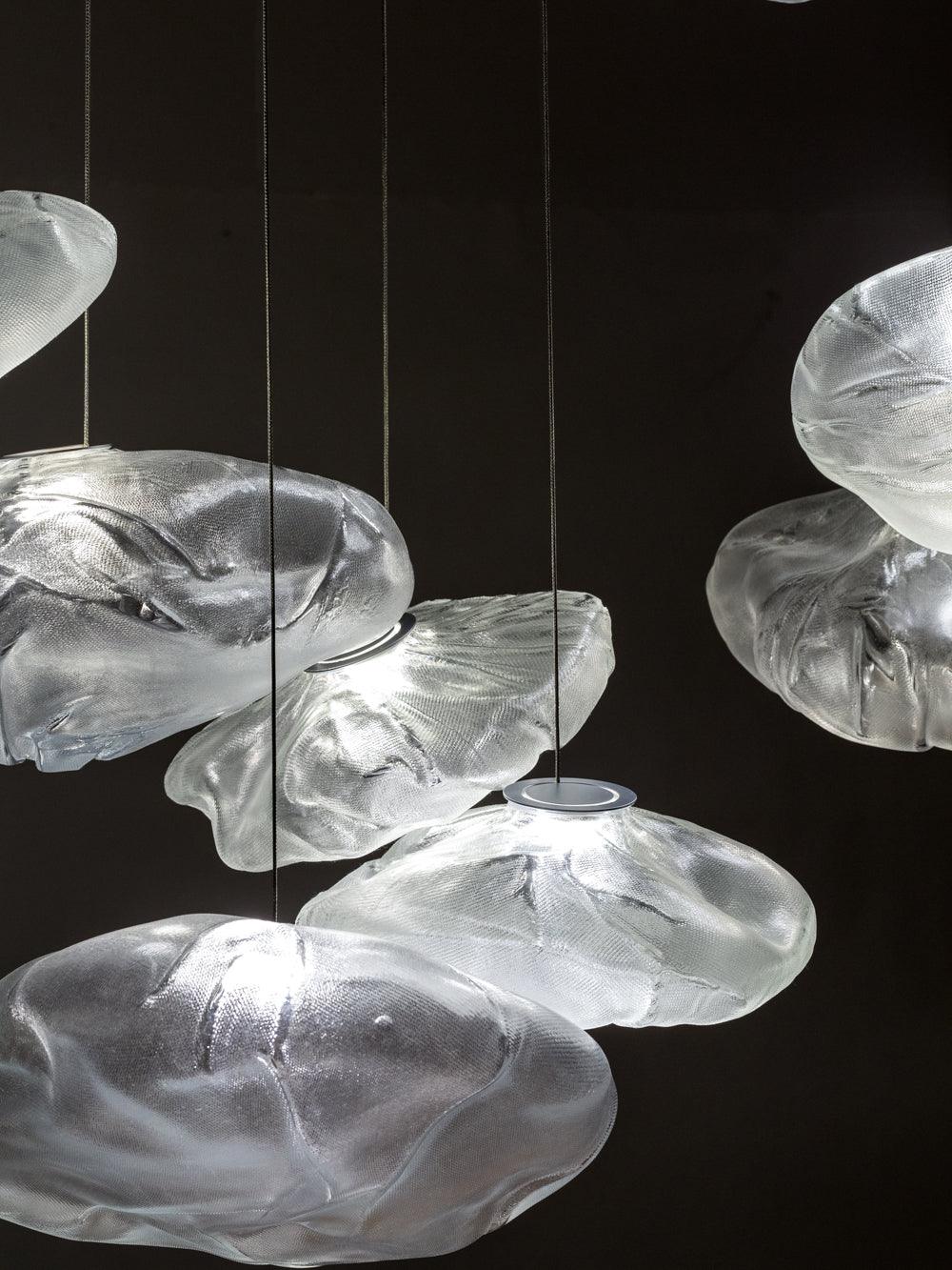 Glazen Hanglamp met Organische Textuur Transparant Rookgrijs Amber | Sansoti