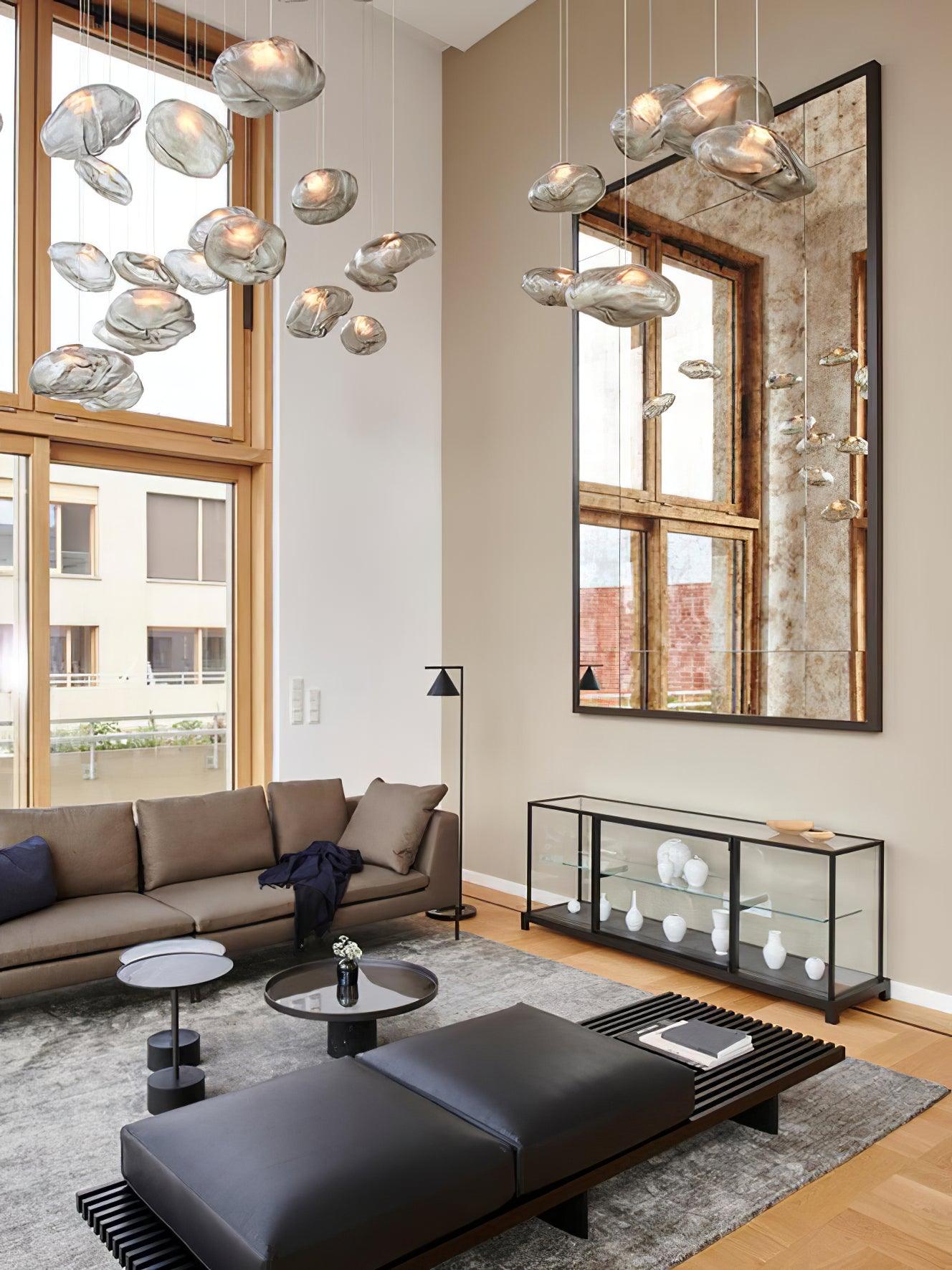 Glazen Hanglamp met Organische Textuur Transparant Rookgrijs Amber | Sansoti