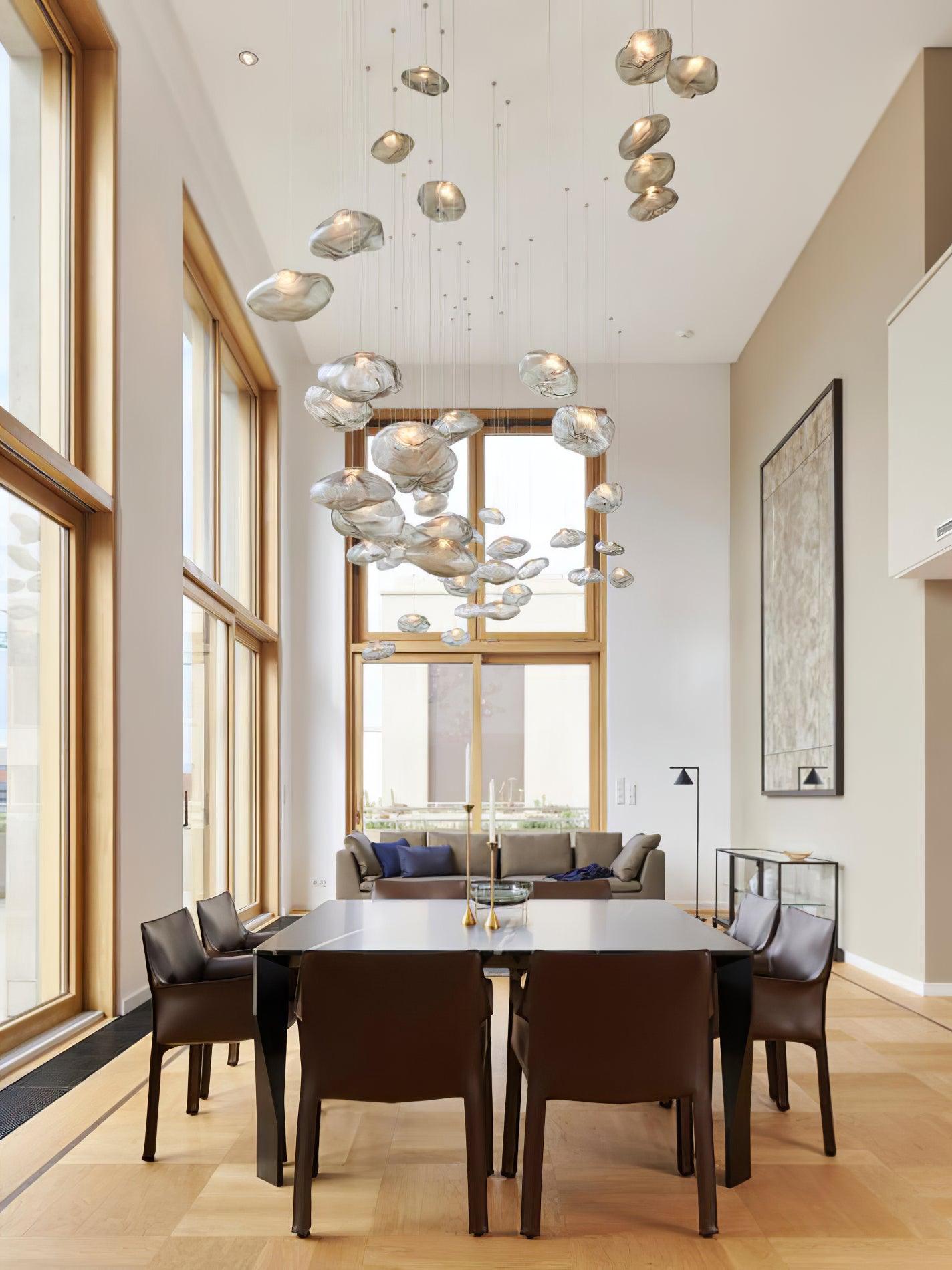 Glazen Hanglamp met Organische Textuur Transparant Rookgrijs Amber | Sansoti