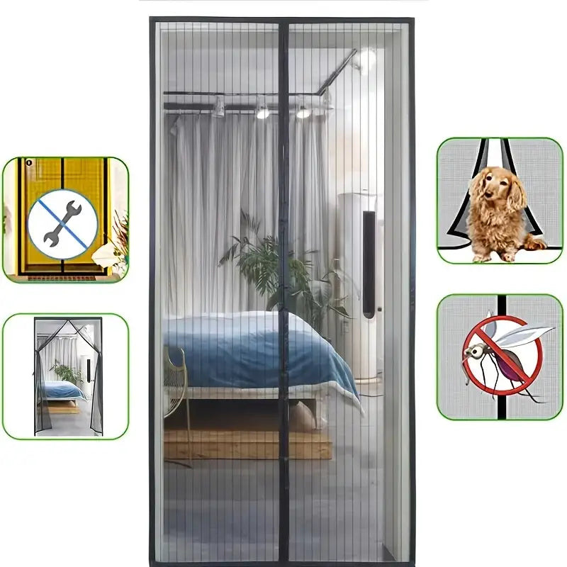 Magnetisch Hordeur met Automatische Sluiting voor Deur 80-120cm Zwart Wit Insectenwering | Sansoti