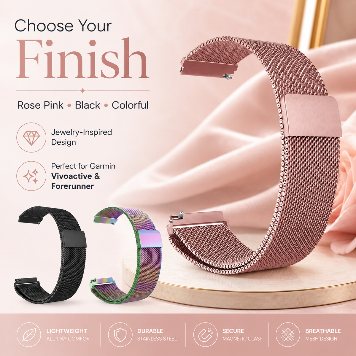 Milanese Mesh Watch Band Stainless Steel Quick-Release Adjustable Wristband Smartwatch Accessory Stylish | Sansoti