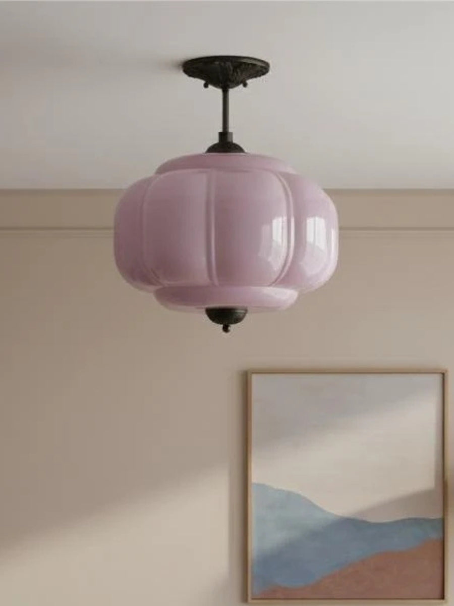 Vintage Melkglas Plafondlamp Geschulpt Rand Wit Roze Groen Blauw Helder Mat Glas Semi-Flush Hanglamp Messing Zwart Finish | Sansoti