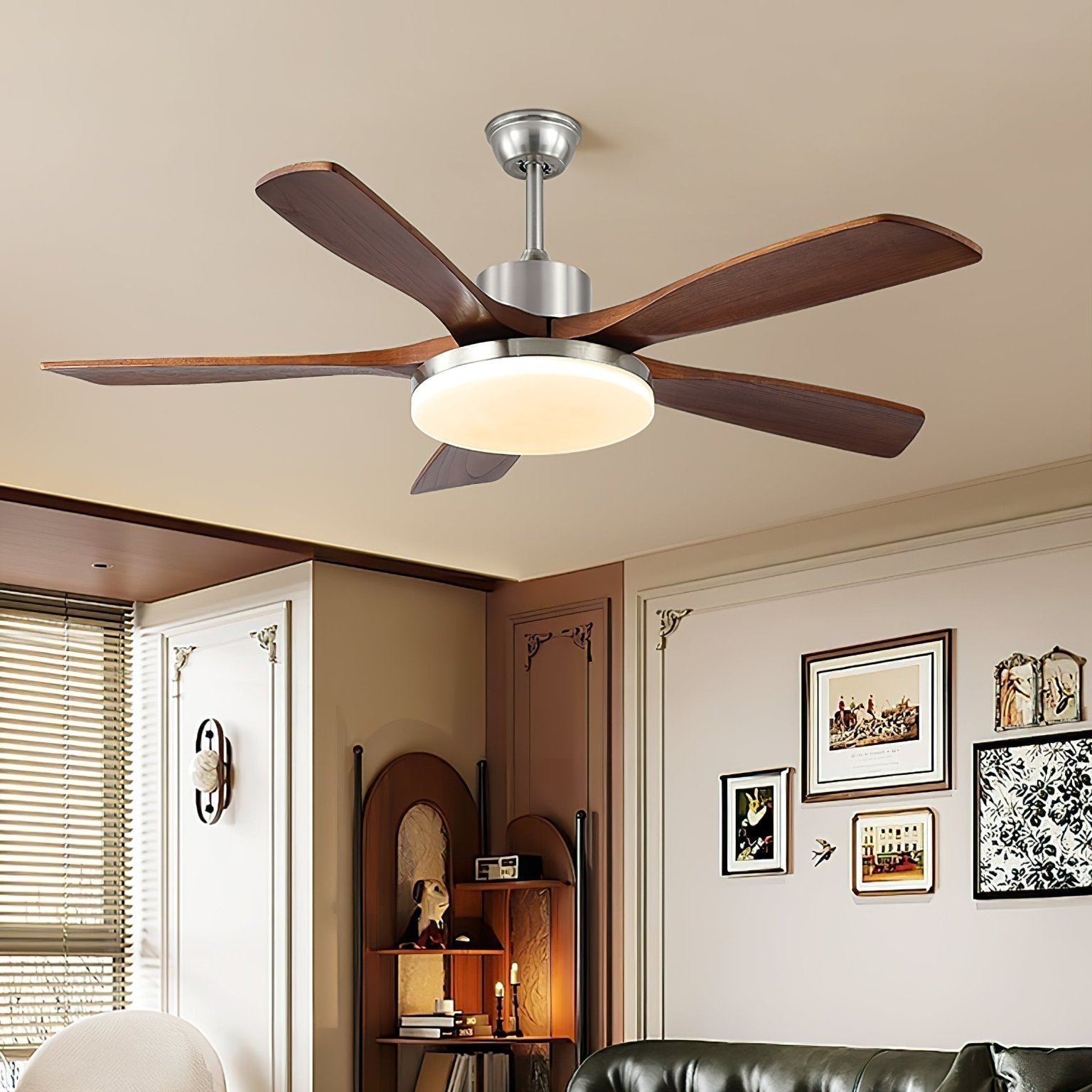 Moderne plafondventilator met verlichting – houtlook design voor ultiem comfort | Sansoti