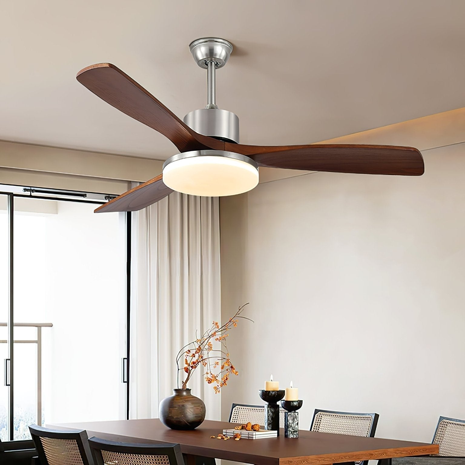 Moderne plafondventilator met verlichting – houtlook design voor ultiem comfort | Sansoti