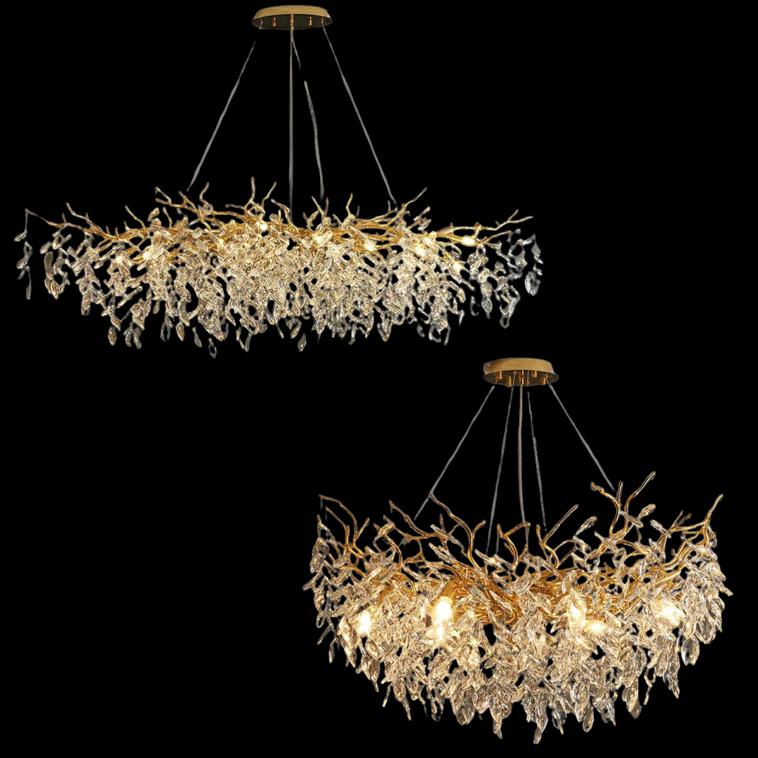 Kroonluchter Kristal Takken Aluminium Rond Rechthoekig LED Verlichting Eetkamer Woonkamer Hanglamp Plafond | Sansoti