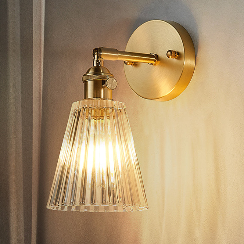 Wandlamp Goud Industrieel Geribbeld Glas Messing Slaapkamer Woonkamer Retro Loft | Sansoti