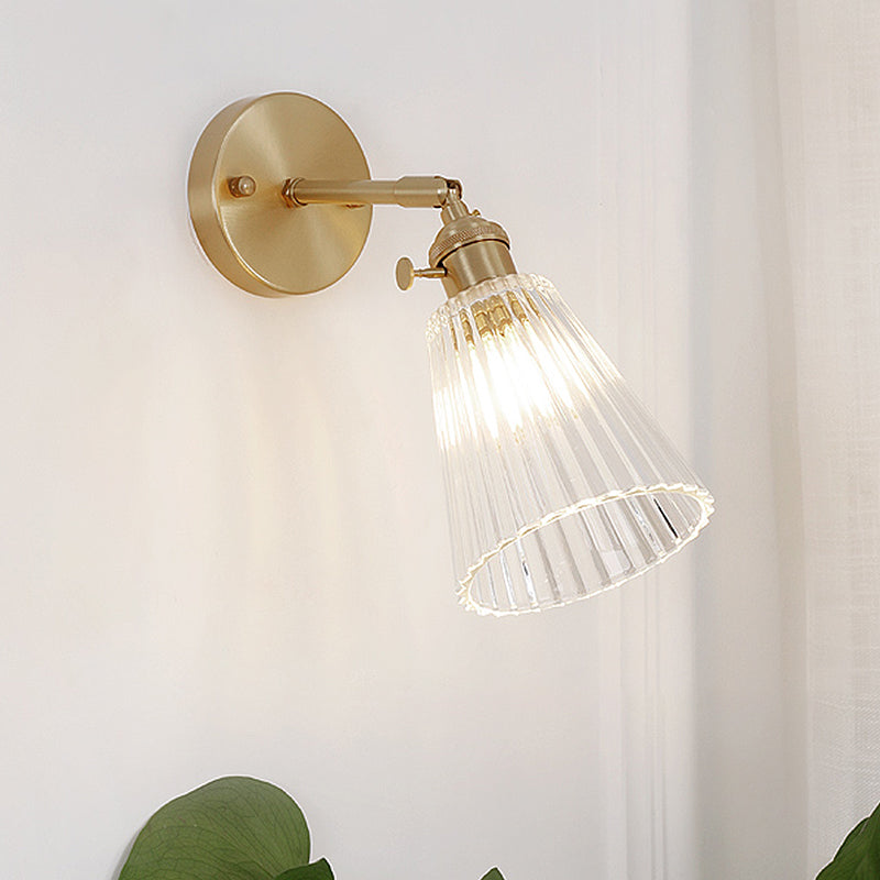 Wandlamp Goud Industrieel Geribbeld Glas Messing Slaapkamer Woonkamer Retro Loft | Sansoti