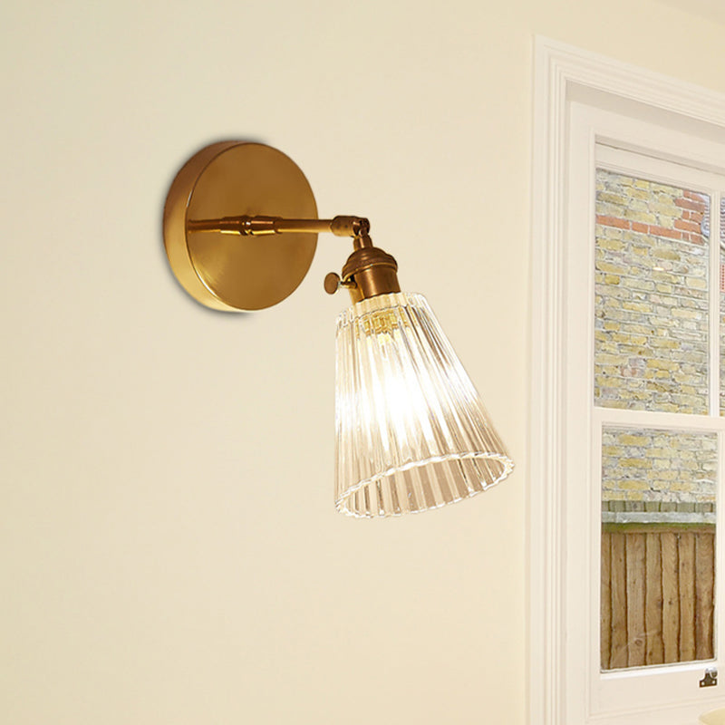 Wandlamp Goud Industrieel Geribbeld Glas Messing Slaapkamer Woonkamer Retro Loft | Sansoti