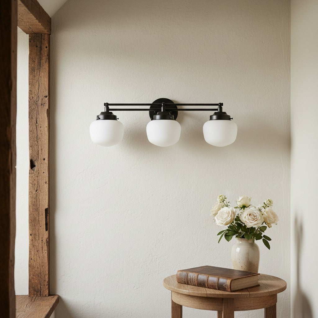 Globe Wandlamp Klassieke Badkamer Schoolhouse Verlichting Mat Opaal Glas voor Spiegel en Wastafel | Sansoti