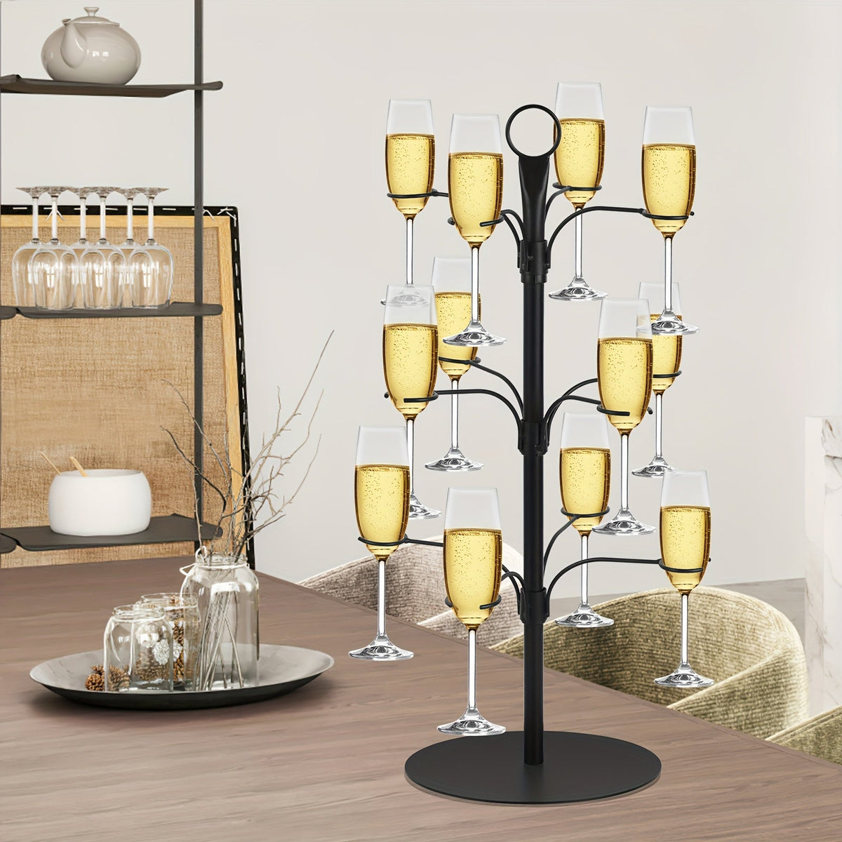 Metall-Gläserständer 63cm für 12 Gläser Champagner-Cocktail-Wein Festtafel Weihnachtsumtrunk Dekoratives Centerpiece | Sansoti