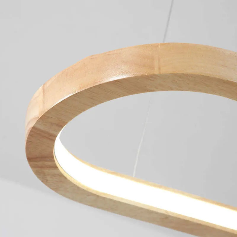 Suspension ovale en bois avec éclairage LED pour salle à manger, salon et cuisine, design scandinave, lumière chaleureuse | Sansoti