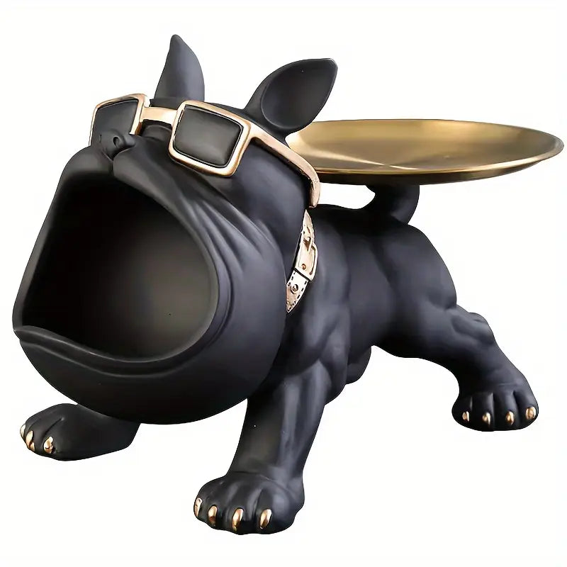 Decorative Bulldog Statue with Storage Space - Resin Organizer for Desk or Living Room, Dog Sculpture Decoration Accessory | Sansoti