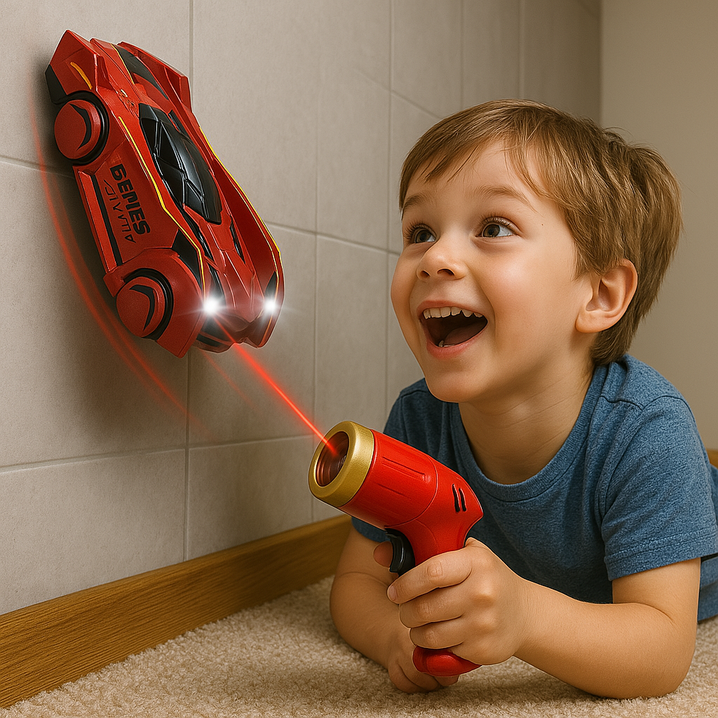 Bestuurbaar Speelgoedauto met Lasersturing – Infrarood RC Auto voor Wand, Plafond & Vloer – LED Verlichting – Oplaadbaar via USB – Voor Kinderen vanaf 3 Jaar | Sansoti
