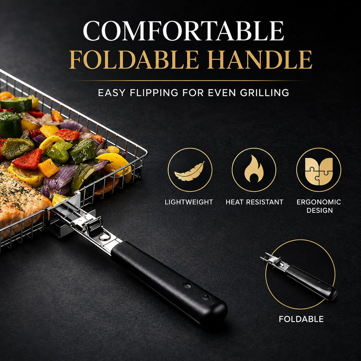 Edelstahl-Grillkorb zum Grillen von Fisch und Gemüse, BBQ-Zubehör für Gartenparty, Camping und Picknick, 33,5x22x29 cm | Sansoti