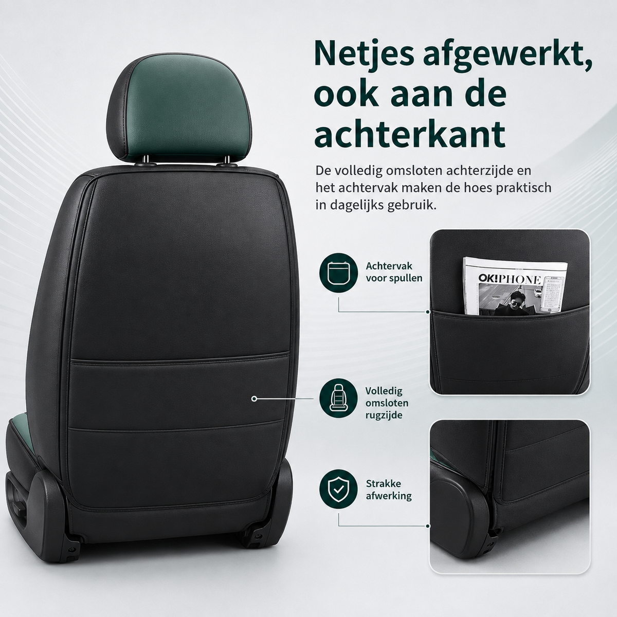 Luxe Autostoelhoezen Set 11-delig Gewatteerd met Opbergvak Airbag-Opening Universeel voor Vijfzitters Auto | Sansoti