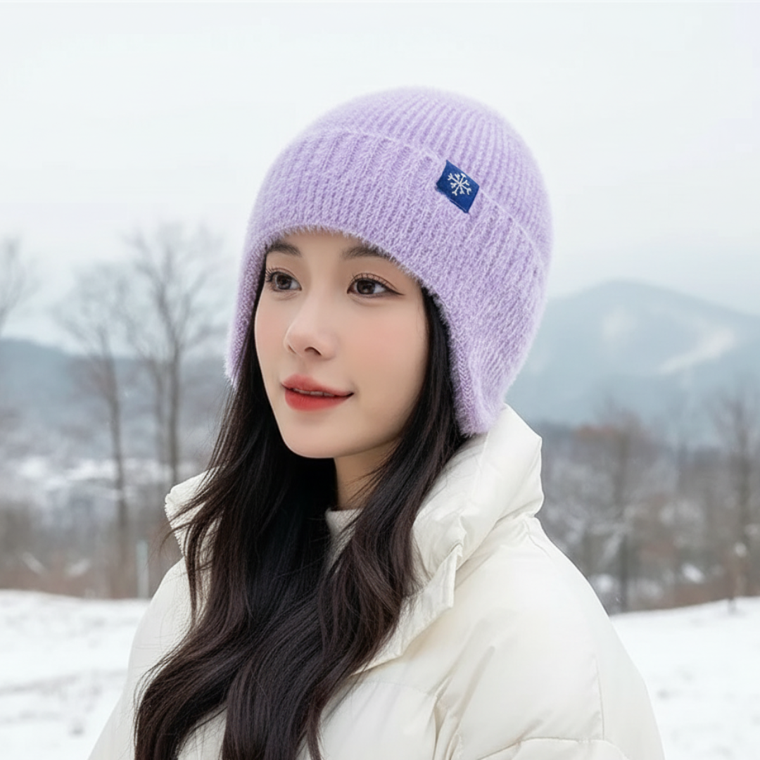 Knitted Women's Winter Hat with Ear Warmers Polyester Solid Bow Headwear Outdoor Winter Warmth Comfort | Sansoti