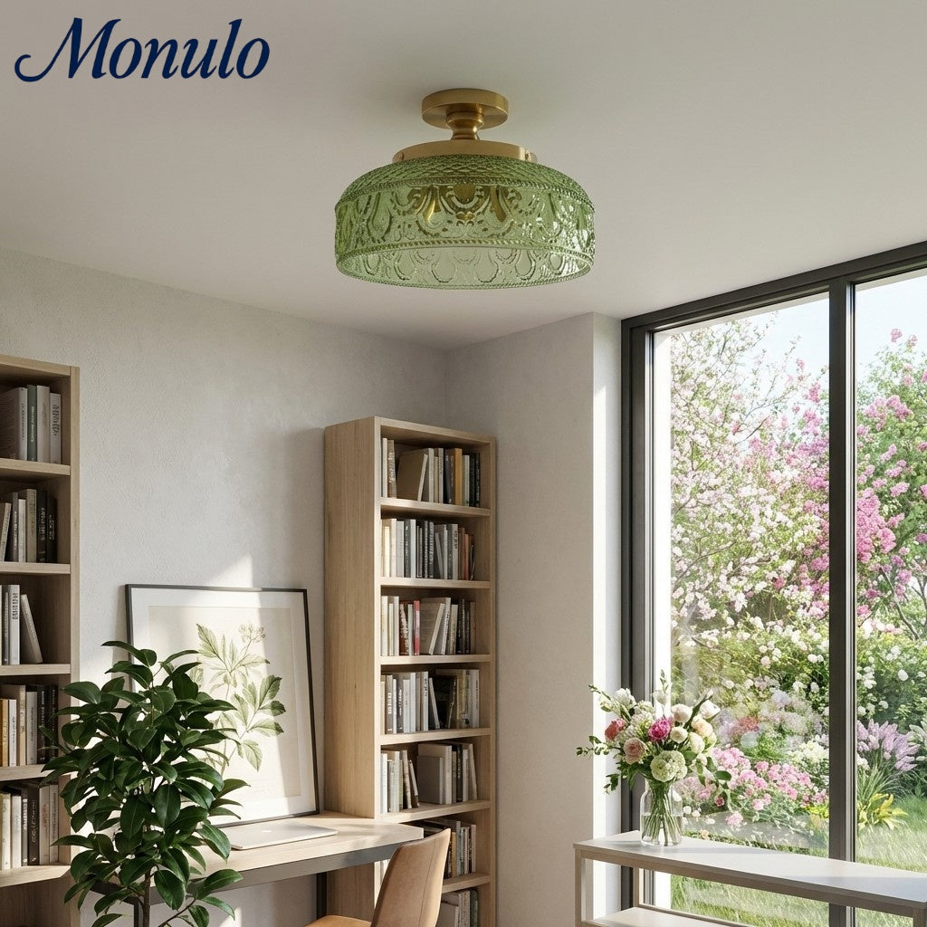 Geribbelde Glazen Plafondlamp met Metalen Armatuur – Minimalistische Verlichting voor Slaapkamer en Gang | Sansoti