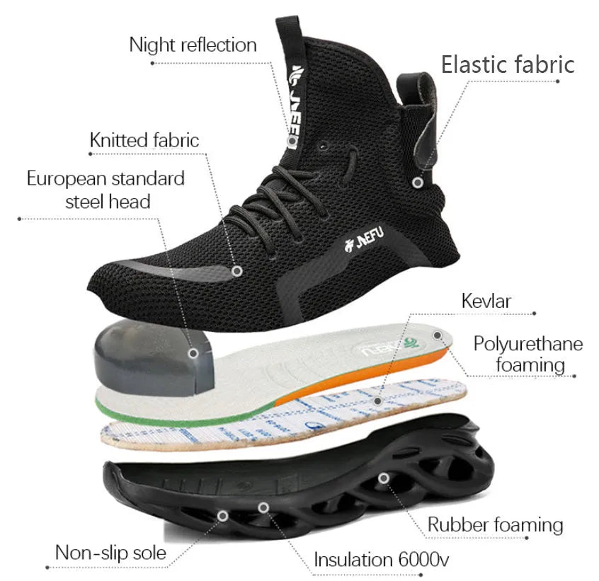 Chaussures de sécurité orthopédiques, embout en acier, semelle intermédiaire en Kevlar, travail, construction, industrie, légères, antidérapantes | Sansoti
