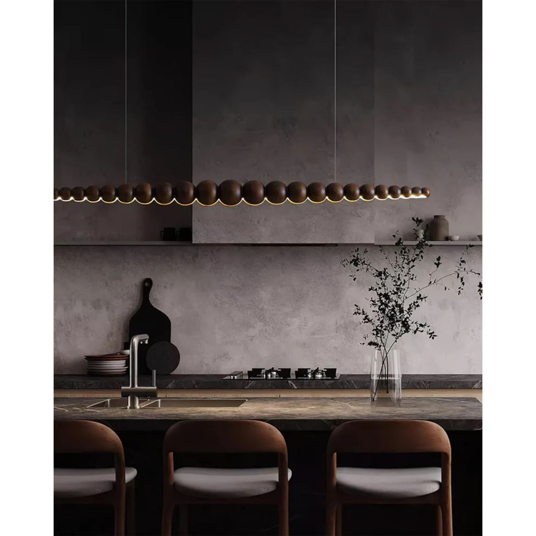 Hanglamp LED Hout Metaal Zwart Warm Wit Eettafel Kookeiland Moderne Verlichting Lineaire Hanglamp Scandinavisch Interieur | Sansoti