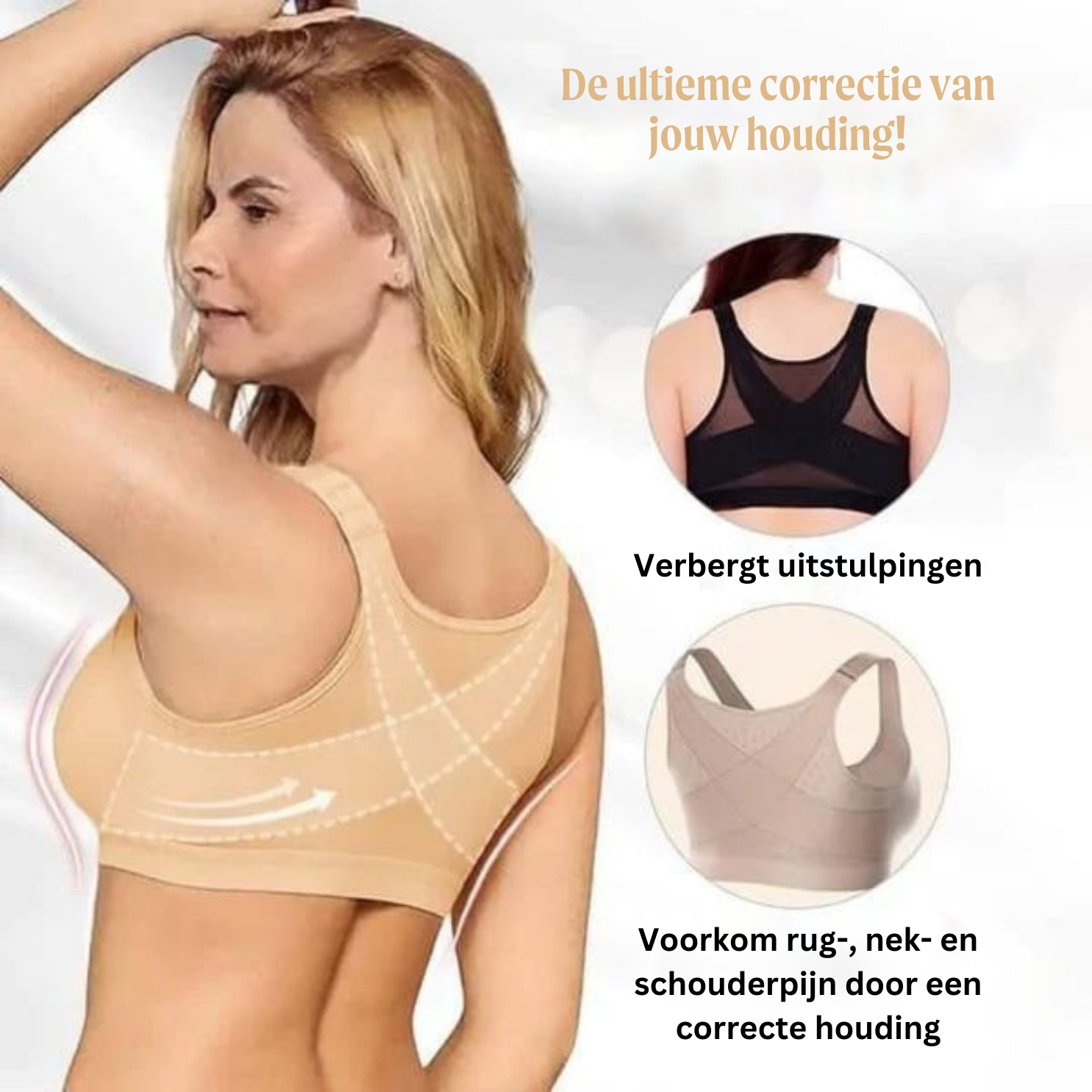 Houdingscorrigerende Comfortbeha met Voorsluit Zwart Beige Wit | Sansoti