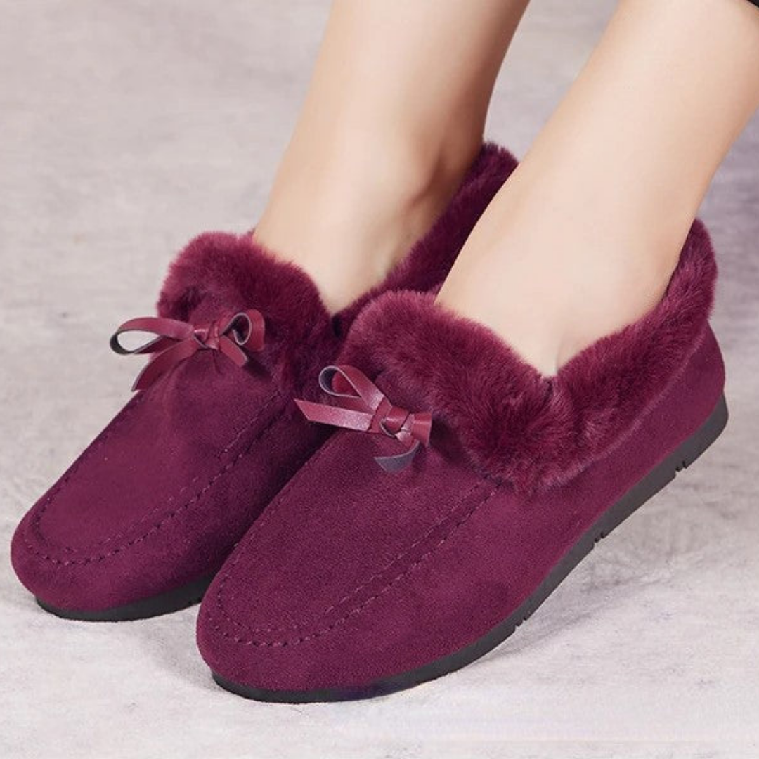 Dames Huissloffen met Pluche Voering Antislip Zool Winterschoenen Strik Comfortabel Warm Binnenslippers | Sansoti