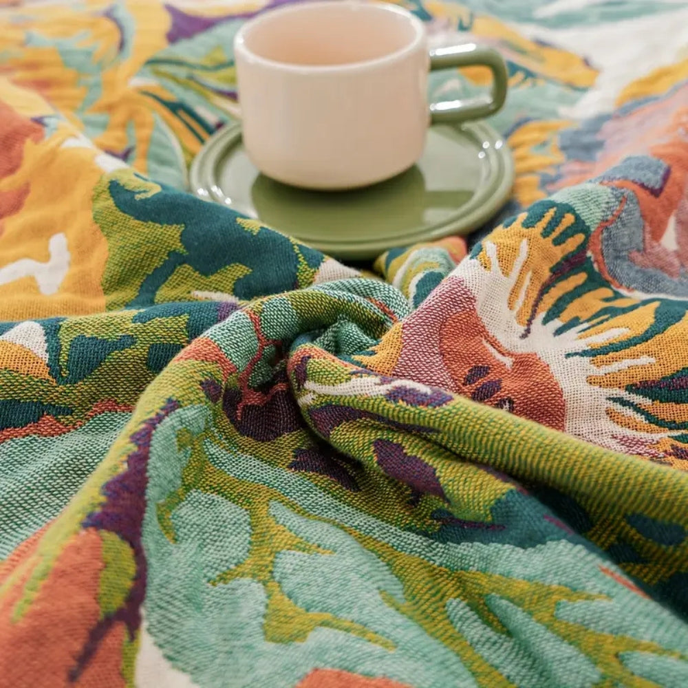 Katoenen Plaid met Jacquard Bloemendessin Steenrood Geweven Dubbelzijdig Kwaliteitsdeken Voor Bank Bed Logeerkamer Stijlvol Zacht Ademend 200x230 cm | Sansoti