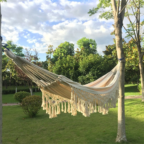 Handgemaakte Macramé Hangmat Tweepersoons Katoenen Touwwerk Balkon Veranda Tuin Terras | Sansoti