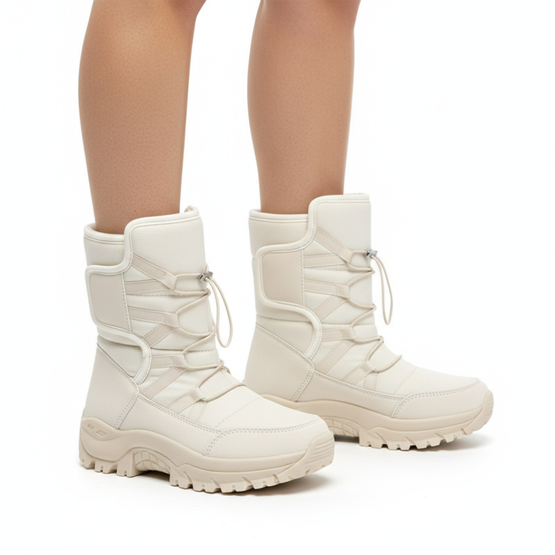 Wasserdichte Damen-Winterstiefel mit warmer Fütterung, Klettverschluss, rutschfester Sohle, knöchelhoch, Snowboots und Outdoorschuhe | Sansoti