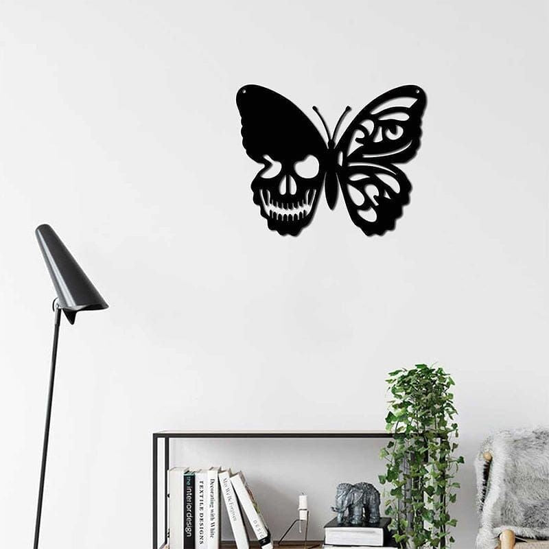 Metalen Vlinder Schedel Wanddecoratie 25x30cm Handgemaakt Gothic Art Mystiek Design Binnen Buiten Tuin | Sansoti