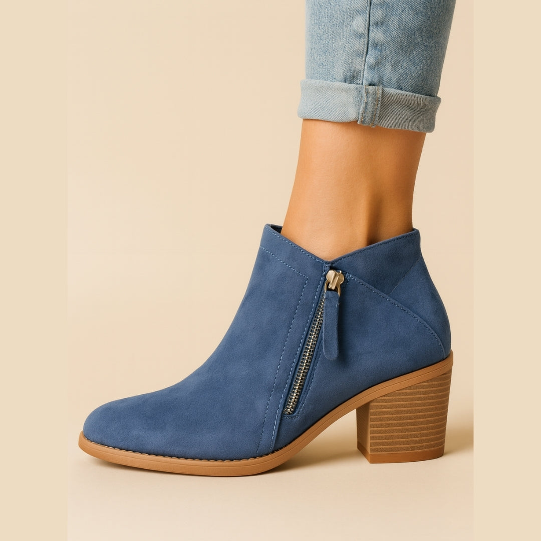 Damen-Stiefeletten mit Blockabsatz, spitzer Zehenpartie und Reißverschluss – bequemes, zeitloses Design für Arbeit und Freizeit, elegant | Sansoti