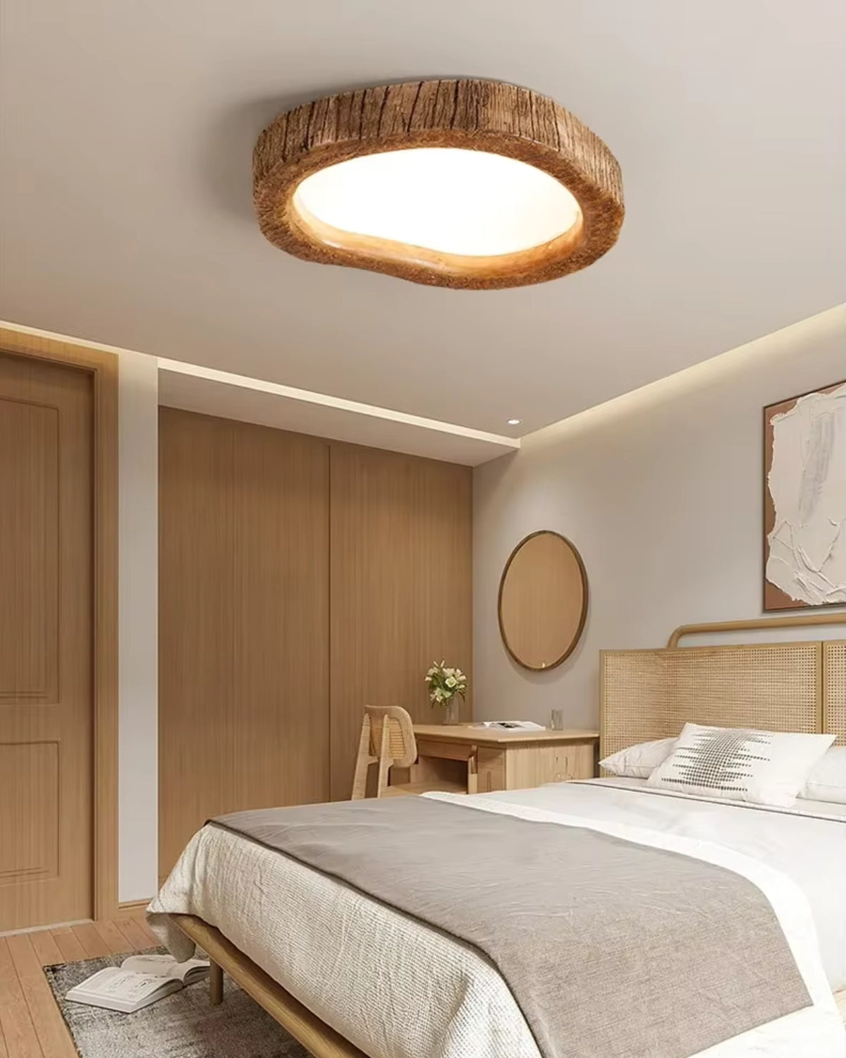 Restfield | Runde Deckenleuchte Holzoptik für Schlafzimmer und Wohnzimmer – Moderne LED-Beleuchtung