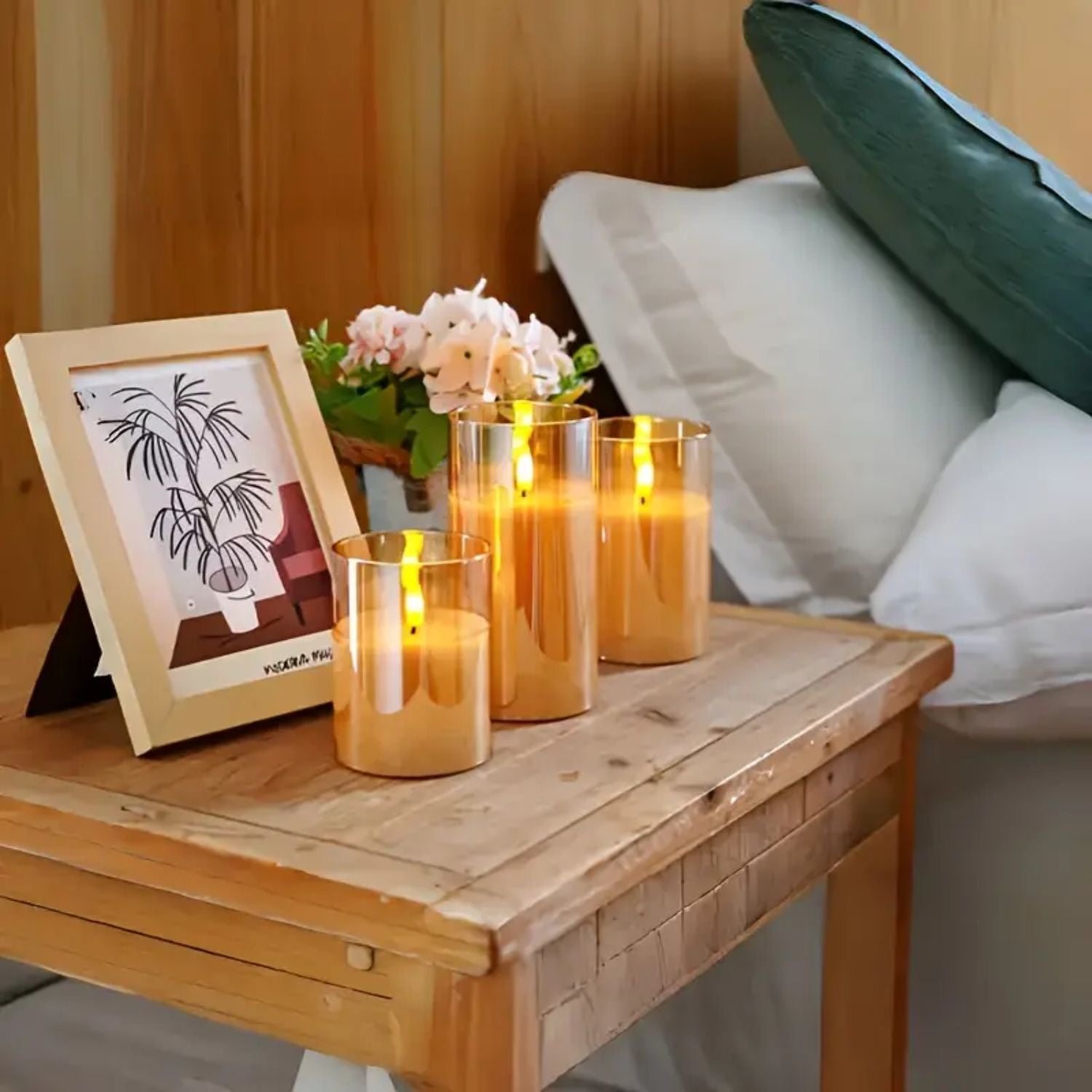 Bougies LED avec télécommande verre noir éclairage d’ambiance set minuterie intérieur moderne salon chambre décoration effet flamme réaliste | Restfield